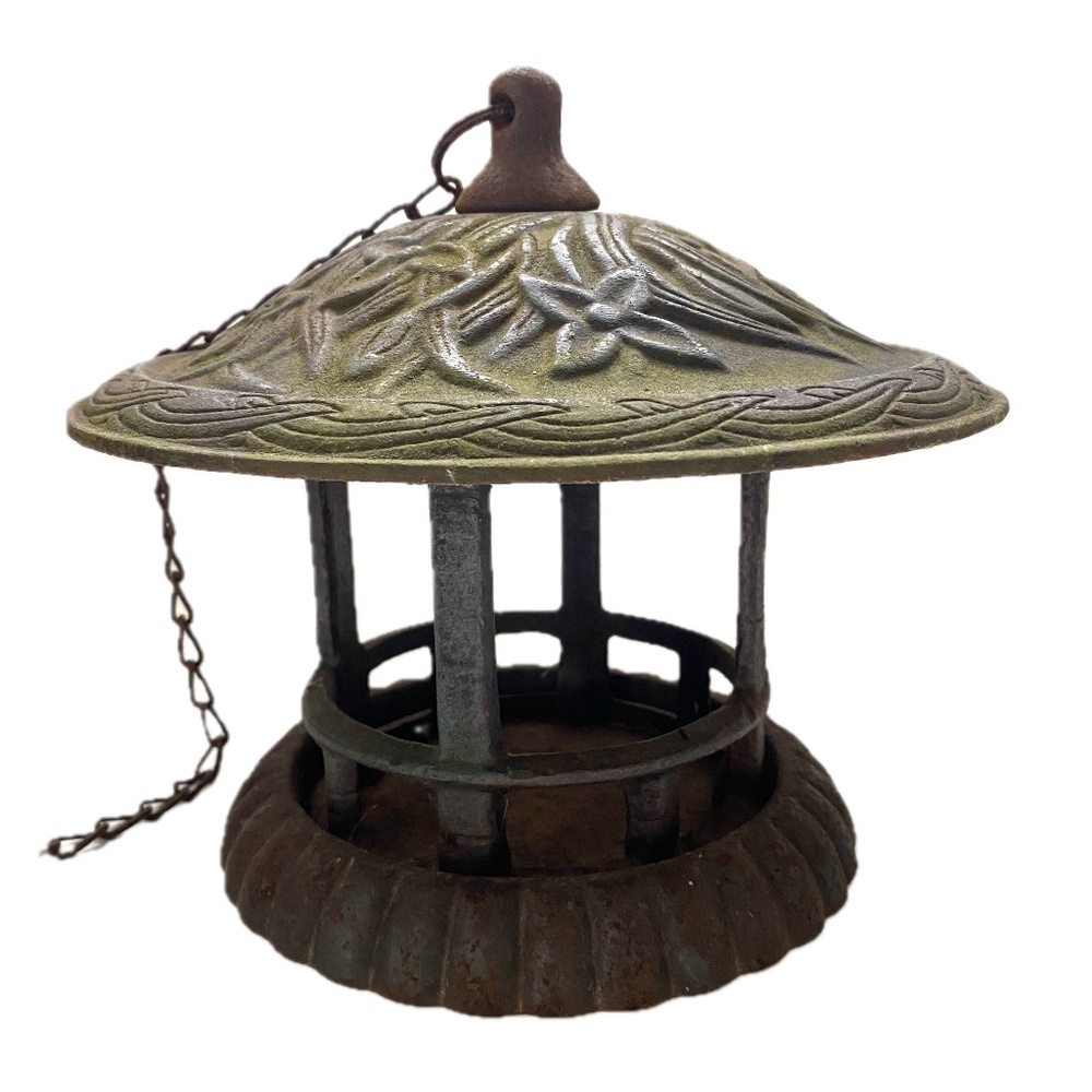 Vintage Japan Style Cast Iron  Garden Lantern Candle Holder Bird Feeder